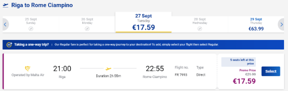 Распродажа Ryanair: скидка 20% на билеты из Риги