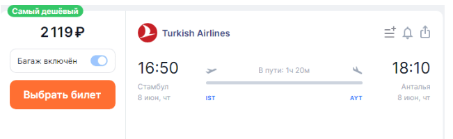Turkish Airlines: полеты по Турции с багажом за 1350 рублей