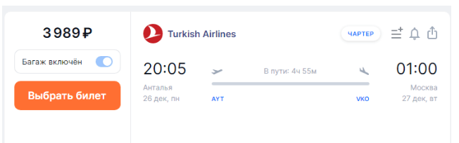 Прямые рейсы из Турции в Москву и Петербург от 3500 рублей