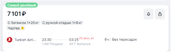 Прямые рейсы из Омска и Тюмени в Турцию от 7100 рублей