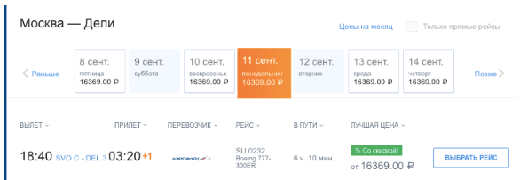 Прямые рейсы из Москвы в Индию от 25350 рублей туда-обратно
