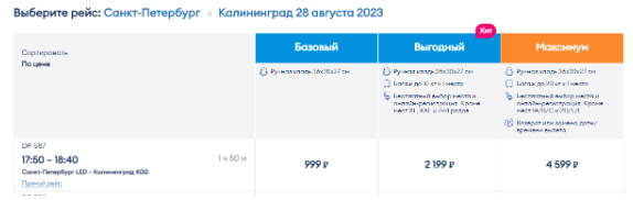 Прямые рейсы из Петербурга в Калининград за 999 рублей (август)
