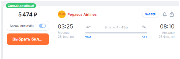 Прямые рейсы из Москвы в Турцию с багажом за 5470 рублей (в конце февраля)