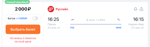 Прямые рейсы из Перми в Нарьян-Мар за 2000 рублей в один конец и за 4000 рублей туда-обратно