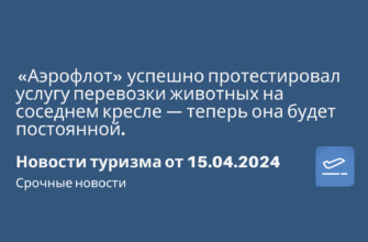 Новости, Сводка - «Аэрофлот» успешно протестировал услугу перевозки животных на соседнем кресле — теперь она будет постоянной. Новости туризма от 15.04.2024