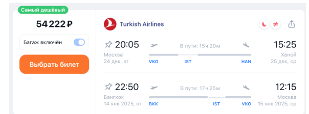 Из Москвы в Таиланд и Вьетнам на НГ Турецкими Авиалиниями от 52500 рублей туда-обратно