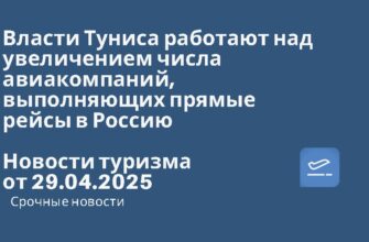 Новости - Власти Туниса работают над увеличением числа авиакомпаний, выполняющих прямые рейсы в Россию. Новости туризма от 29.04.2025