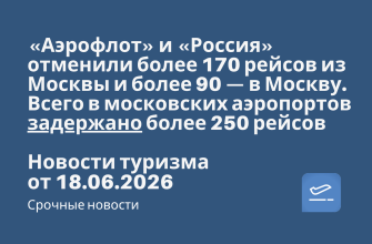 Новости - ️«Аэрофлот» и «Россия» отменили более 170 рейсов из Москвы и более 90 — в Москву. Всего в московских аэропортов задержано более 250 рейсов. Новости туризма от 18.06.2026